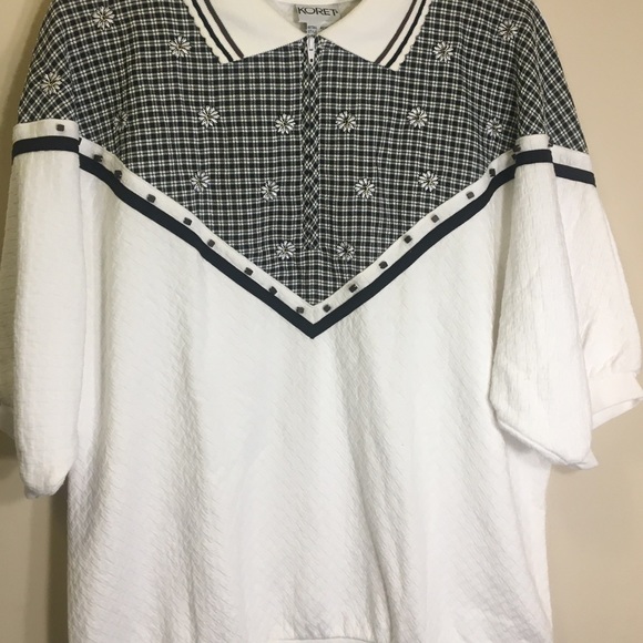 Vintage 80s Quilted Zip-Up Polo Size L Large Daisy  Embellishments Koret - Picture 2 of 6